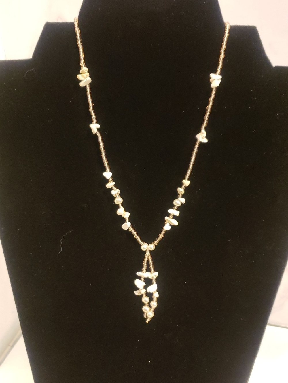 Elegant Gold-tone Necklace with White Shells & Faux Pearls, NWT